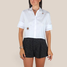 Carica l'immagine nel visualizzatore di Gallery, Vicolo camicia applicazioni strass attorno a foro 55% cotone Art RAC0028
