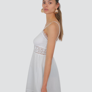 Tensione in abito corto mussola con ricami 100% cotone Art A50439AT