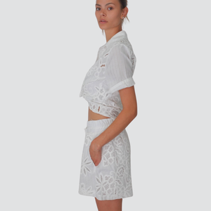 Tensione in short gessato con ricami elastico vita con coulisse 100% cotone Art S25PE56