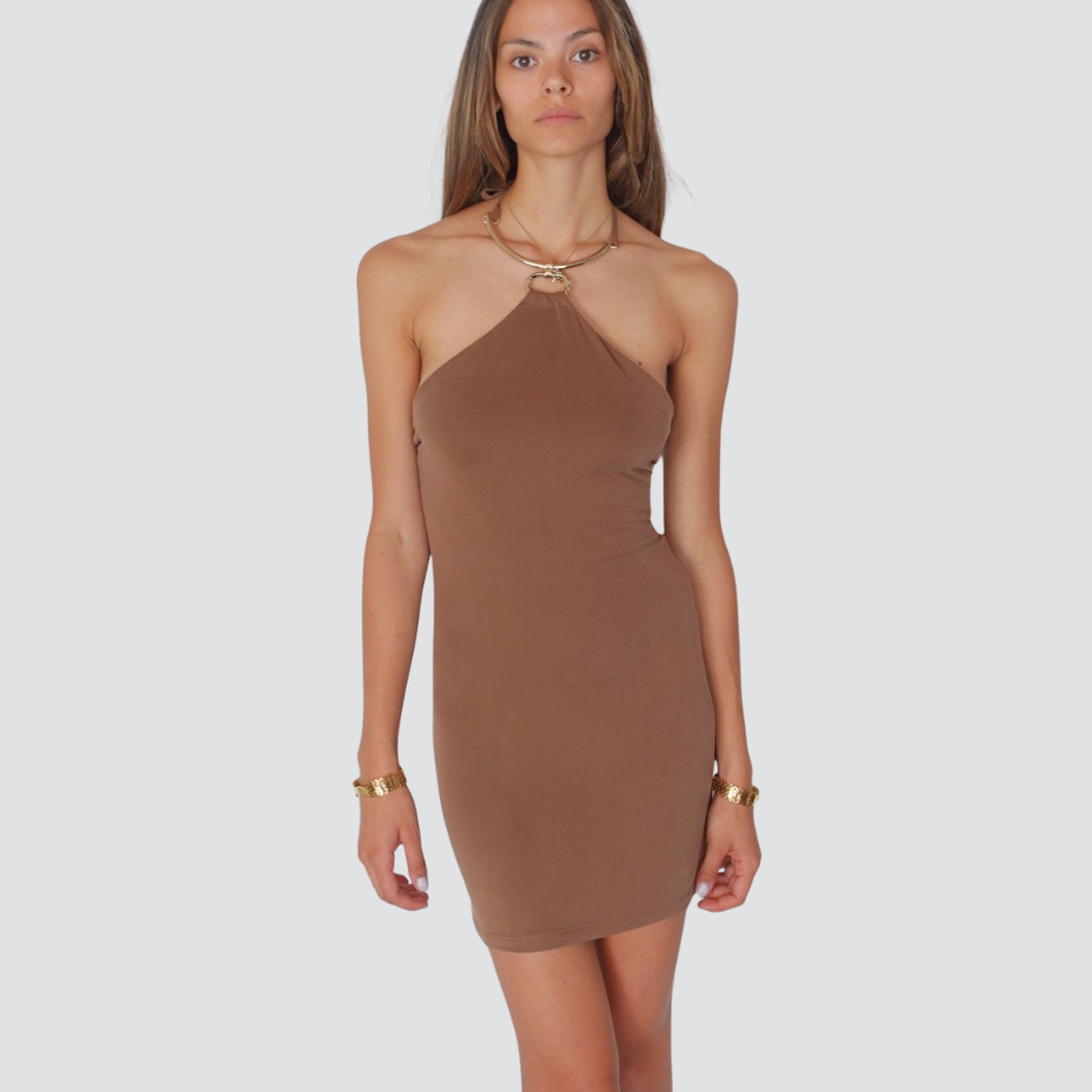 Haveone abito corto scollo a punta con collare Art AMA-N265