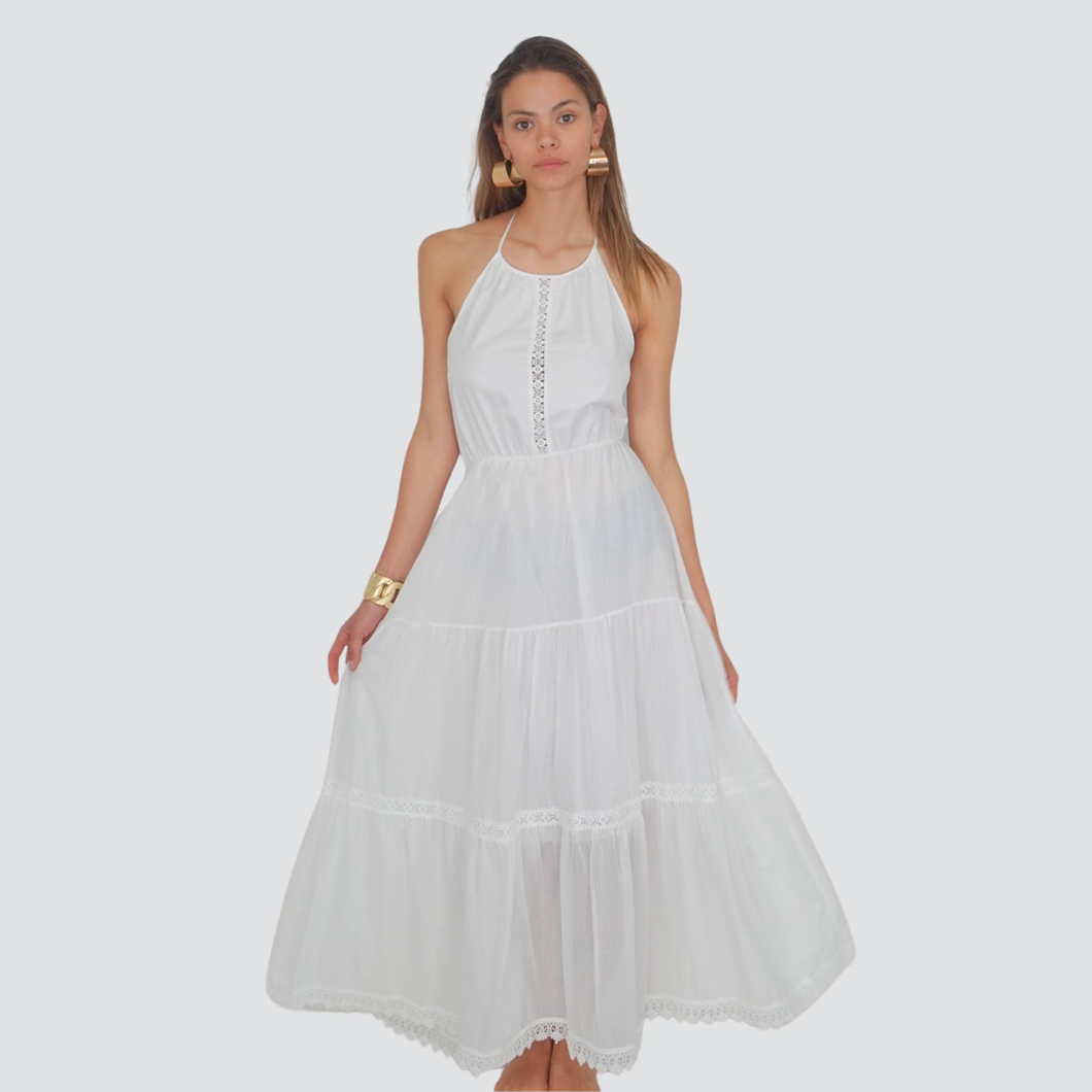 Tensione in abito mussola con balze e pizzo 100% cotone Art A50438AT