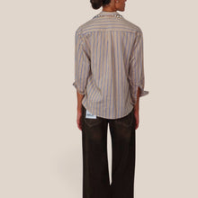 Carica l'immagine nel visualizzatore di Gallery, Haveone camicia over riga sottile beige blu 30% viscosa Art CGE-R038
