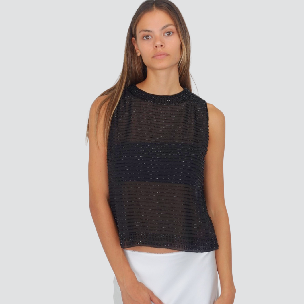Tensione in canotta georgette con perle Art 37546