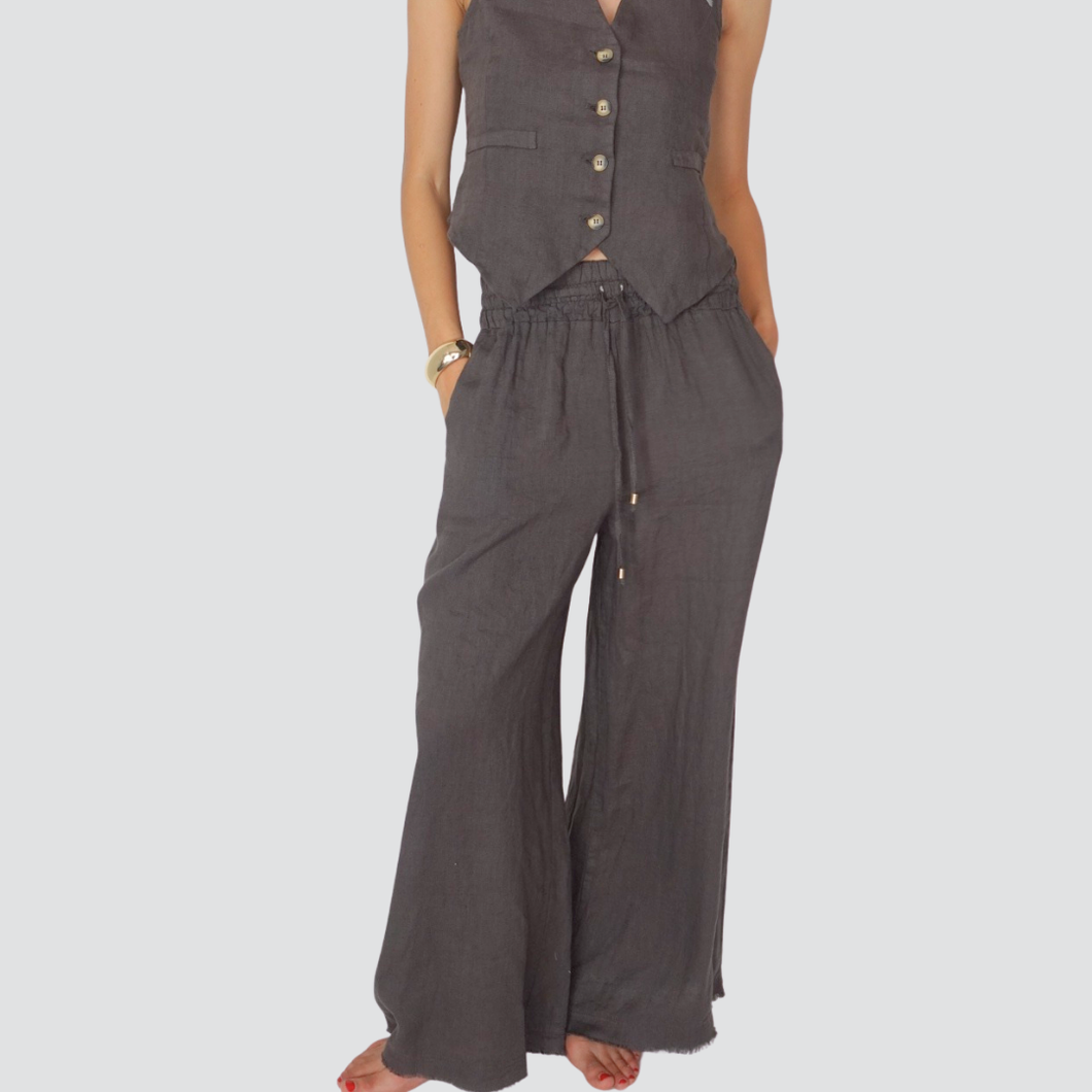 Tensione in pantalone puro lino elastico vita con coulisse Art S25PE22