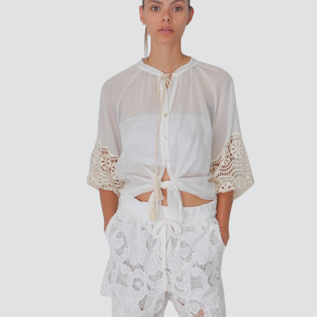 Tensione in camicia misto seta manica crochet Art S25CE34