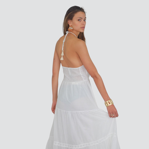 Tensione in abito mussola con balze e pizzo 100% cotone Art A50438AT