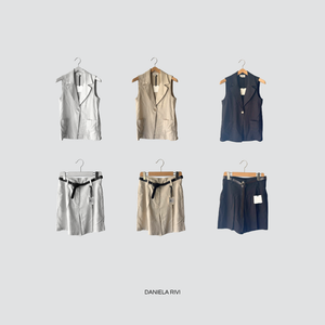 Vicolo completo gilet bermuda con cintura misto lino 55% lino 45% viscosa Art TD3018