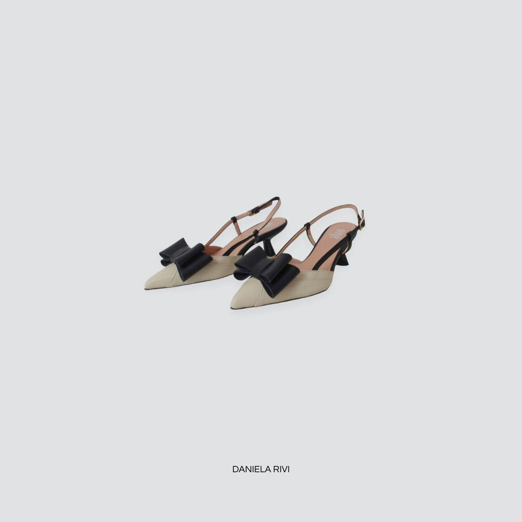 Ovyè slingback vera pelle con fiocco tacco 6 cm Art NC3500