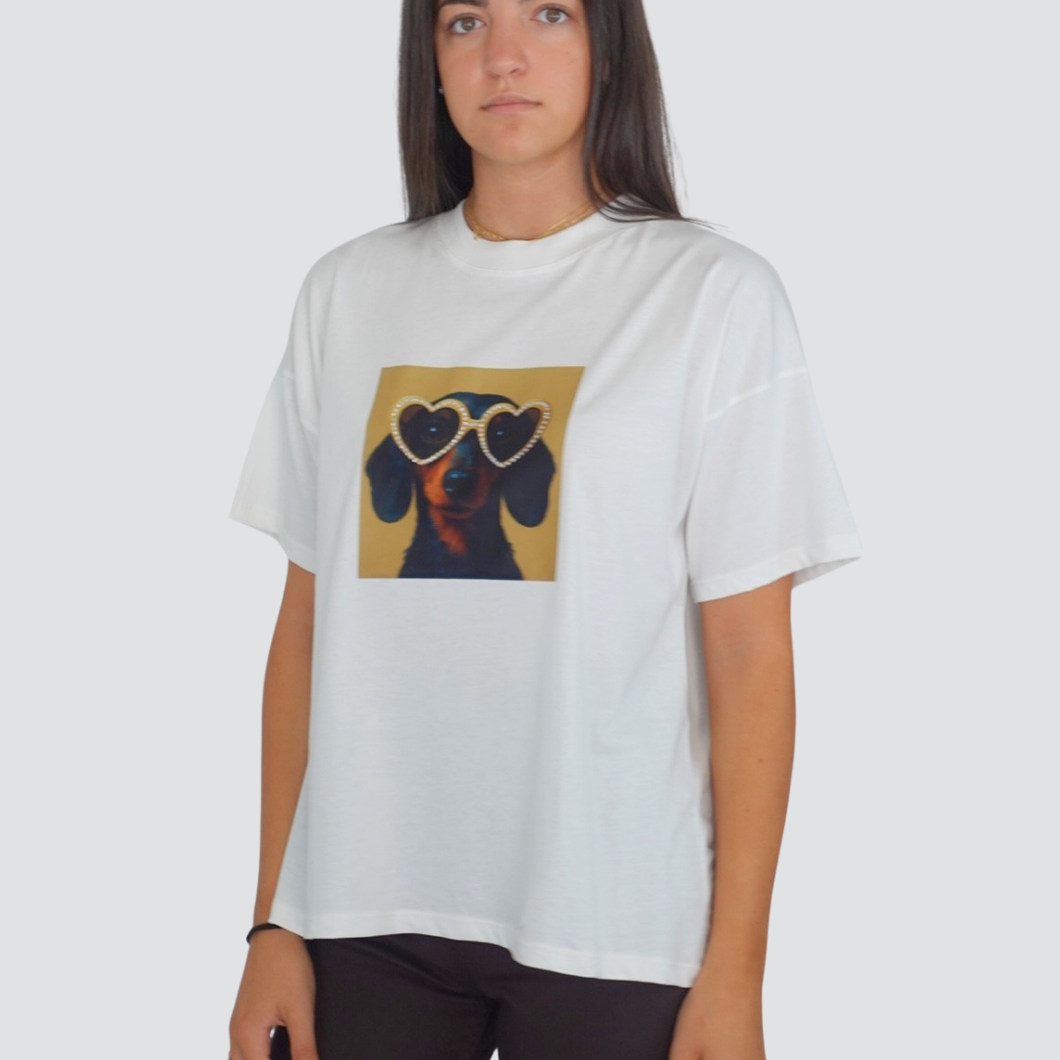 Vicolo t-shirt over con stampa e strass 100% cotone Art RF0072