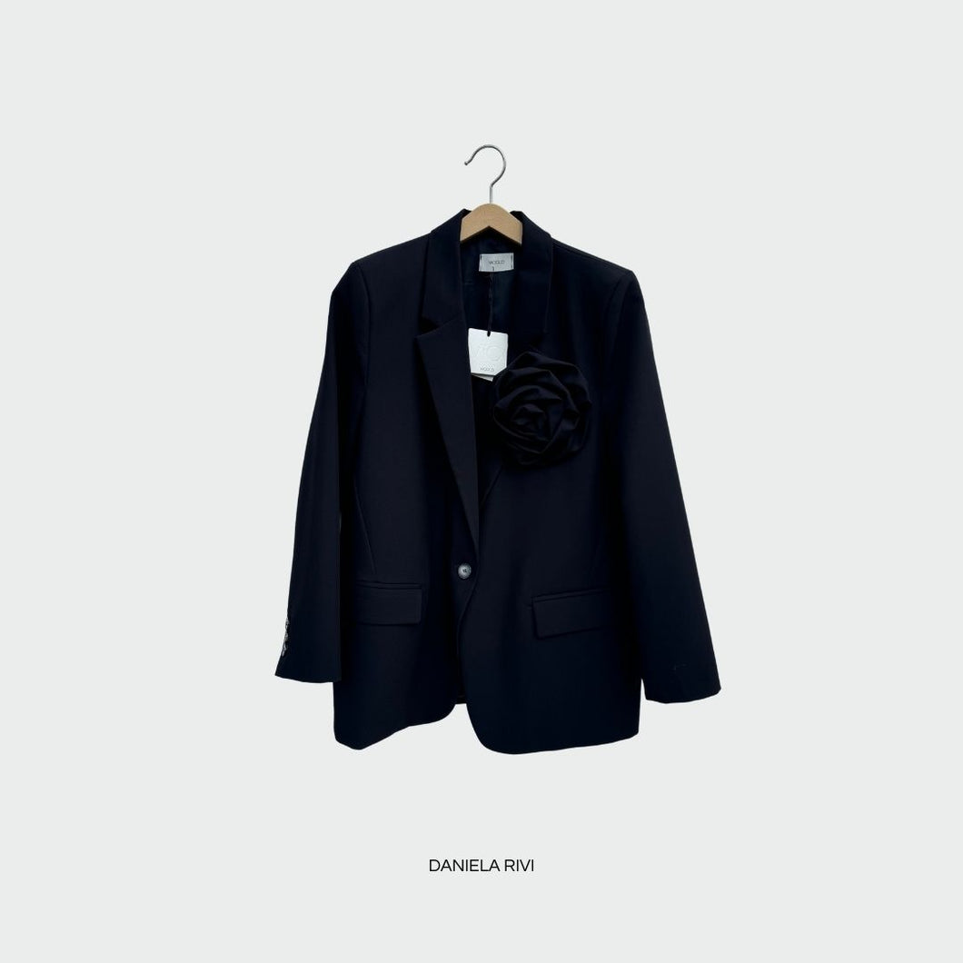 Vicolo blazer nero over con fiore foderata Art TS0653