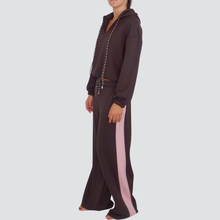 Carica l&#39;immagine nel visualizzatore di Gallery, Haveone pantalone sportivo palazzo moro neoprene banda laterale rosa elastico vita 55% poliestere 40% rayon
