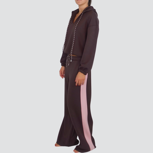 Haveone pantalone sportivo palazzo moro neoprene banda laterale rosa elastico vita 55% poliestere 40% rayon