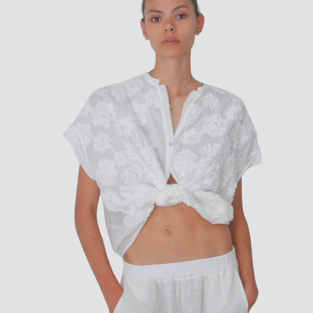 Tensione in camicia manica corta ricamo rilievo 100% cotone Art S25CD71