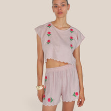 Carica l'immagine nel visualizzatore di Gallery, Haveone camicia scatoletta ricamo rosa 59% viscosa 12% lino Art CVS-Q425
