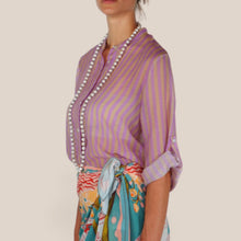Carica l'immagine nel visualizzatore di Gallery, Haveone camicia over rigata lilla beige 85% lyocell Art CVS-Q423
