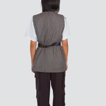 Carica l&#39;immagine nel visualizzatore di Gallery, Dixie maxi gilet foderato pied de poule con cintura Art LACOYBTC
