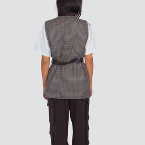Dixie maxi gilet foderato pied de poule con cintura Art LACOYBTC