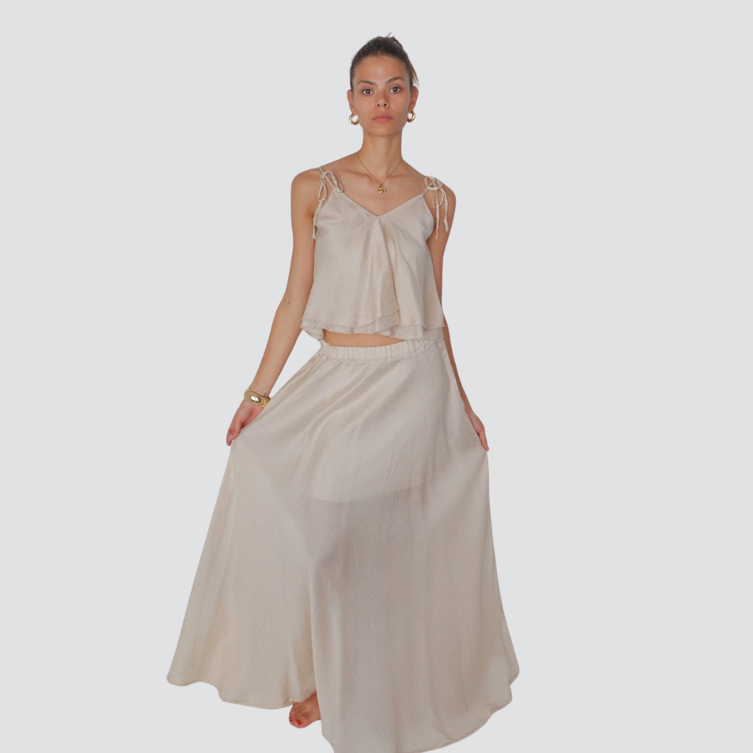 Tensione in gonna elastico vita spacchetti laterali 67% lyocell 15% lino Ar ss251212