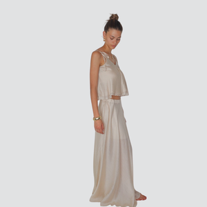 Tensione in gonna elastico vita spacchetti laterali 67% lyocell 15% lino Ar ss251212