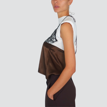 Carica l&#39;immagine nel visualizzatore di Gallery, Dixie top satin moro con pizzo nero e t-shirt spallini 100% viscosa Art T073Y065
