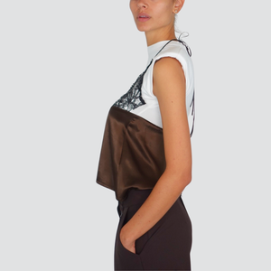 Dixie top satin moro con pizzo nero e t-shirt spallini 100% viscosa Art T073Y065