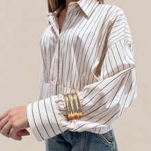 Carica l'immagine nel visualizzatore di Gallery, Haveone camicia sabbia rigata blu 45% cotone Art CVS-Q165
