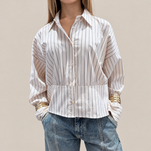 Carica l'immagine nel visualizzatore di Gallery, Haveone camicia sabbia rigata blu 45% cotone Art CVS-Q165
