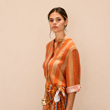 Carica l'immagine nel visualizzatore di Gallery, Haveone camicia over rigata tabacco india 85% lyocell Art cvs-q422
