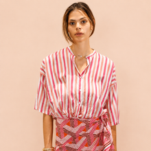 Carica l'immagine nel visualizzatore di Gallery, Tensione in camicia over rigata mussola 100% cotone Art PE260502
