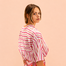 Carica l'immagine nel visualizzatore di Gallery, Tensione in camicia over rigata mussola 100% cotone Art PE260502
