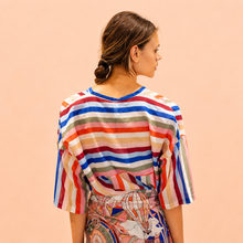 Carica l'immagine nel visualizzatore di Gallery, Tensione in camicia over rigata arcobaleno mussola 100% cotone Art PE260487

