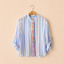 Carica l'immagine nel visualizzatore di Gallery, Tensione in camicia over rigata passamaneria 85% lyocell Art PE260335
