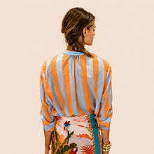 Carica l'immagine nel visualizzatore di Gallery, Haveone camicia over rigata arancio celeste 85% lyocell Art CVS-Q422
