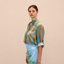 Carica l'immagine nel visualizzatore di Gallery, Haveone camicia over rigata tabacco turchese 85% lyocell Art CVS-Q422
