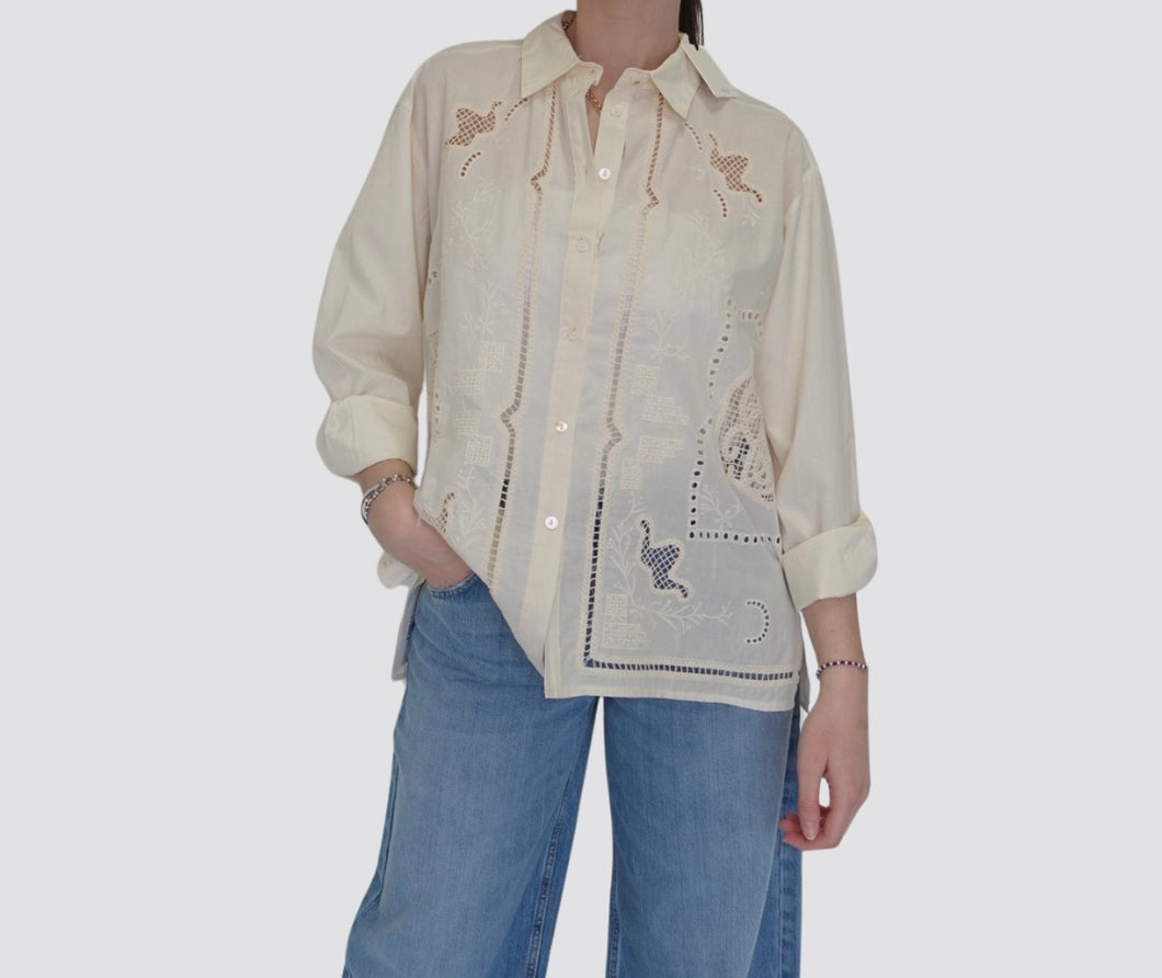 Vicolo camicia over lavorazione pizzo spacchetti laterali 100% cotone Art TD1714