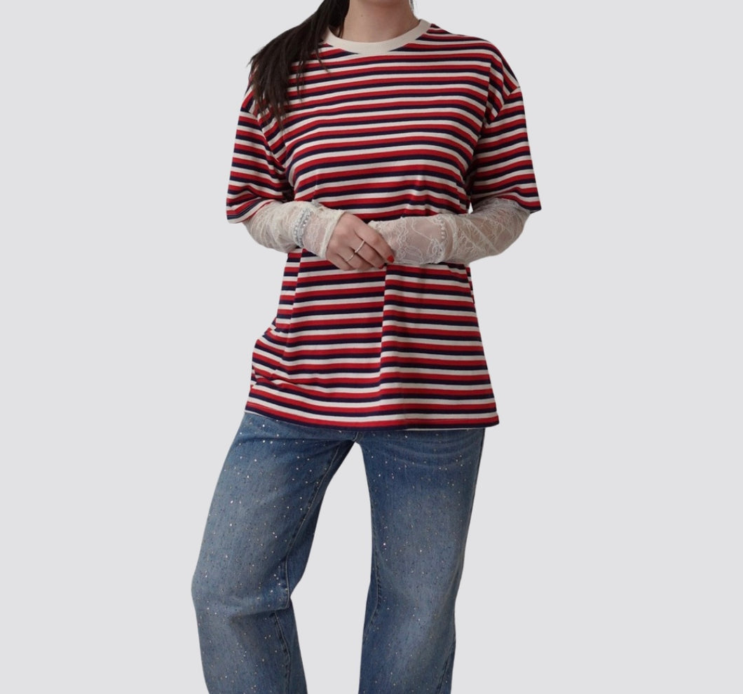 Vicolo t-shirt manica pizzo 77% cotone Art UD0177