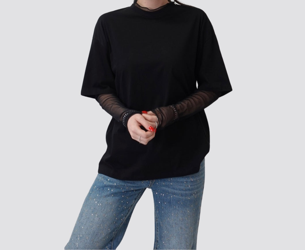 Vicolo maglia over manica tulle 100% cotone Art UD0151