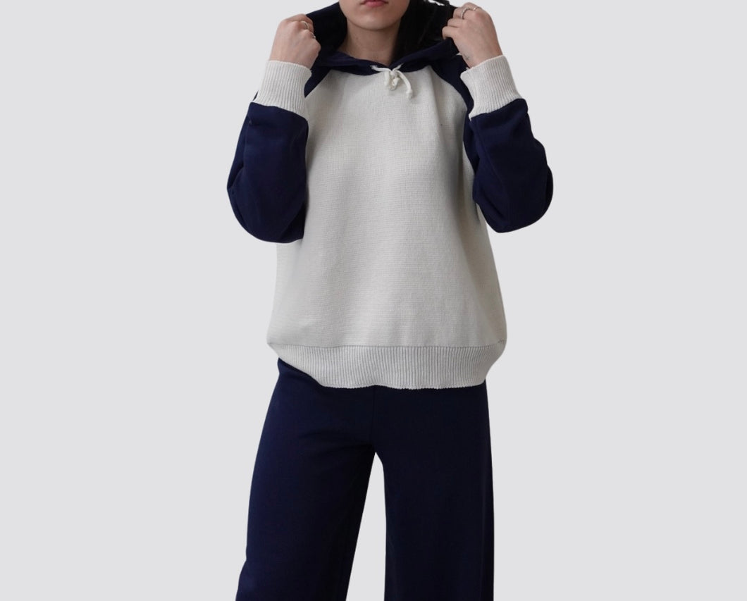 Vicolo maglia inserti felpa con cappuccio 65% cotone Art 77088D