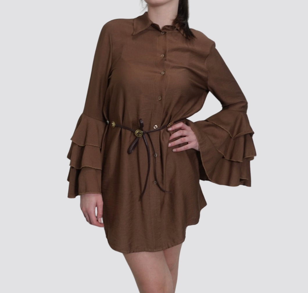 Haveone abito maniche balze con cintura 85% viscosa Art AVS-N066