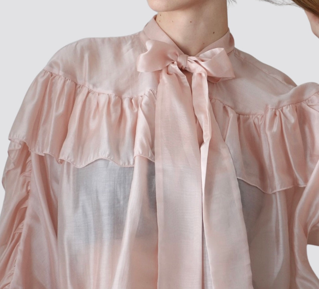 Haveone blusa fusciacca collo e balza 85% lyocell Art CMA-N088
