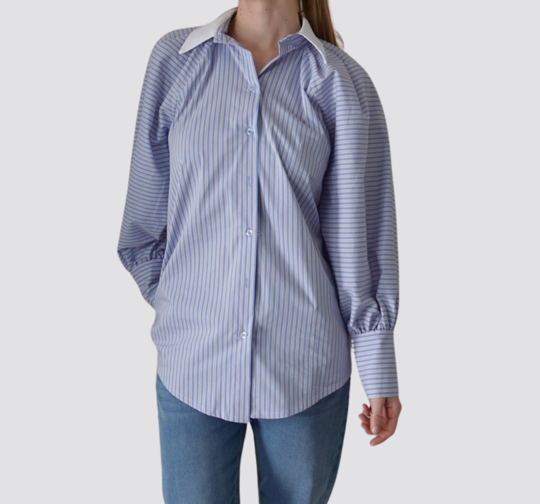 Haveone camicia pieghe rigata colore moro e celeste 71% cotone Art CVS-N145