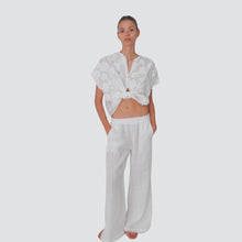 Carica l&#39;immagine nel visualizzatore di Gallery, Tensione in pantalone gamba ampia elastico vita 100% lino Art XM1498
