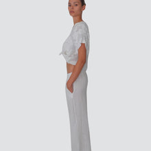 Carica l&#39;immagine nel visualizzatore di Gallery, Tensione in pantalone gamba ampia elastico vita 100% lino Art XM1498
