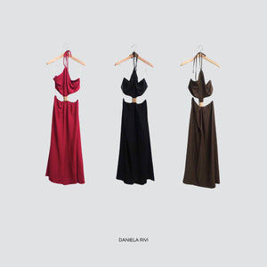Haveone abito cut out fianchi accessorio gioiello 88% viscosa Art AMA-N234
