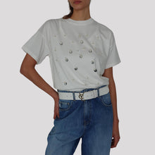 Carica l'immagine nel visualizzatore di Gallery, Vicolo t-shirt over applicazione perle 100% cotone Art RAB0046
