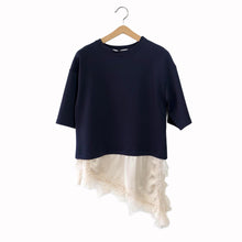 Carica l'immagine nel visualizzatore di Gallery, Haveone t-shirt felpa over con raso e pizzo 74% cotone Art TJK-Q027
