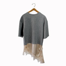 Carica l'immagine nel visualizzatore di Gallery, Haveone t-shirt felpa over con raso e pizzo 74% cotone Art TJK-Q027
