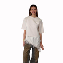 Carica l'immagine nel visualizzatore di Gallery, Haveone t-shirt felpa over con raso e pizzo 74% cotone Art TJK-Q027
