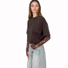 Carica l'immagine nel visualizzatore di Gallery, Vicolo t-shirt over manica pizzo 95% cotone Art UAB0146
