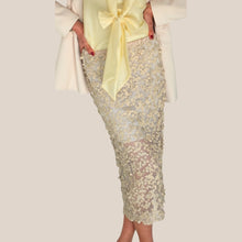 Carica l'immagine nel visualizzatore di Gallery, Haveone gonna beige rete lurex con paillettes elastico vita Art GSO-Q010
